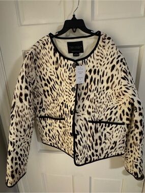 Sanctuary Women's Quilted Jacket Size M - Animal Print  Button Front Pockets NWT